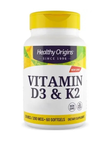 Healthy Origins Vitamin D3 & K2 - Witamina D3 + K2 (60 Kaps.)