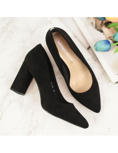 Czółenka na słupku zamszowe sergio leone w sk316