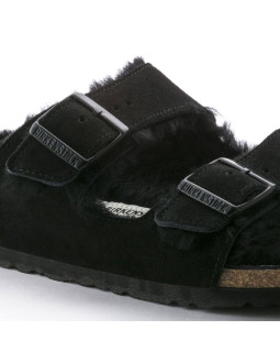 Klapki damskie ocieplane z wełną owczą birkenstock arizona vl shearling black skóra zamszowa regular szerokie (0752661) 2