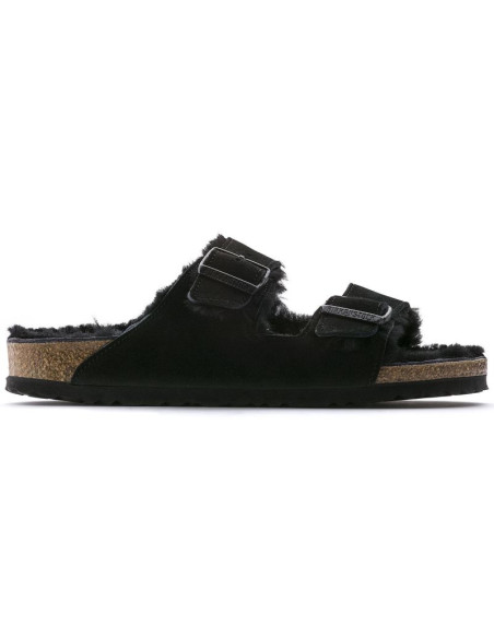 Klapki damskie ocieplane z wełną owczą birkenstock arizona vl shearling black skóra zamszowa regular szerokie (0752661)