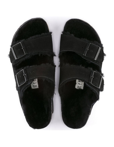 Klapki damskie ocieplane z wełną owczą birkenstock arizona vl shearling black skóra zamszowa regular szerokie (0752661)
