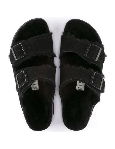 Klapki damskie ocieplane z wełną owczą birkenstock arizona vl shearling black skóra zamszowa regular szerokie (0752661)