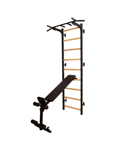 Drabinka gimnastyczna z drążkiem poręczą do ćwiczeń i ławeczką benchk 723b