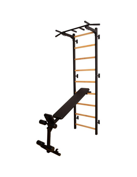 Drabinka gimnastyczna z drążkiem poręczą do ćwiczeń i ławeczką benchk 723b