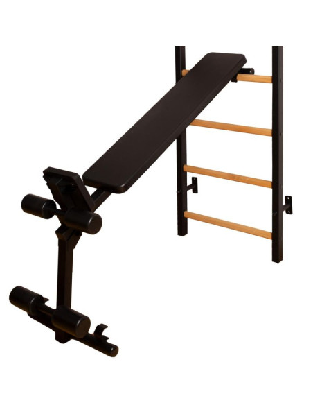 Drabinka gimnastyczna z drążkiem poręczą do ćwiczeń i ławeczką benchk 723b