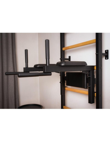 Drabinka gimnastyczna z drążkiem poręczą do ćwiczeń i ławeczką benchk 723b