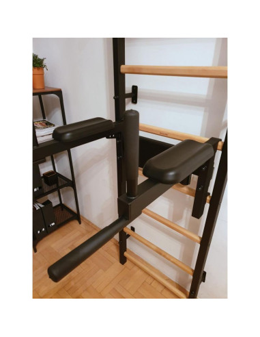 Drabinka gimnastyczna z drążkiem poręczą do ćwiczeń i ławeczką benchk 723b