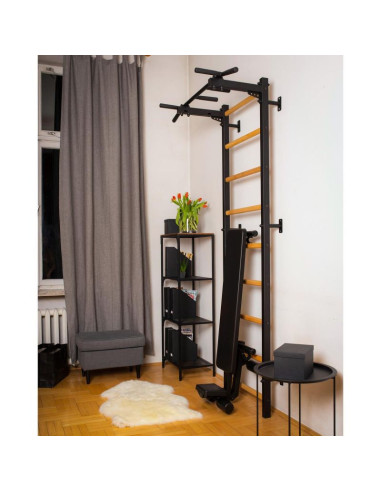 Drabinka gimnastyczna z drążkiem poręczą do ćwiczeń i ławeczką benchk 723b