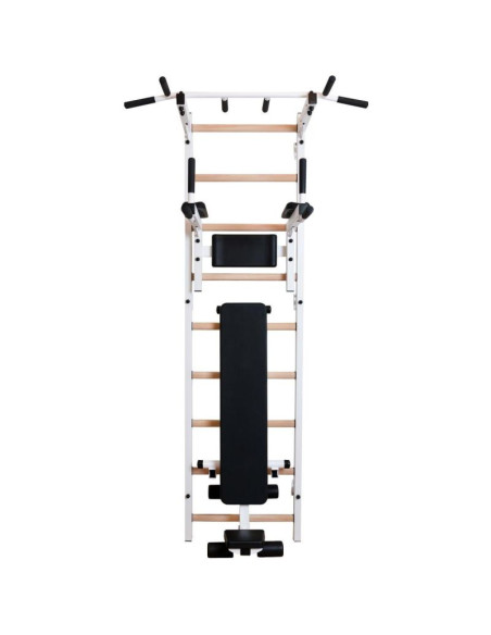 Drabinka gimnastyczna z drążkiem poręczą do ćwiczeń i ławeczką benchk 723w