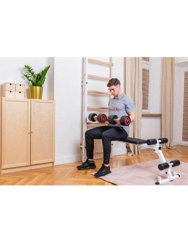 Drabinka gimnastyczna z drążkiem poręczą do ćwiczeń i ławeczką benchk 723w