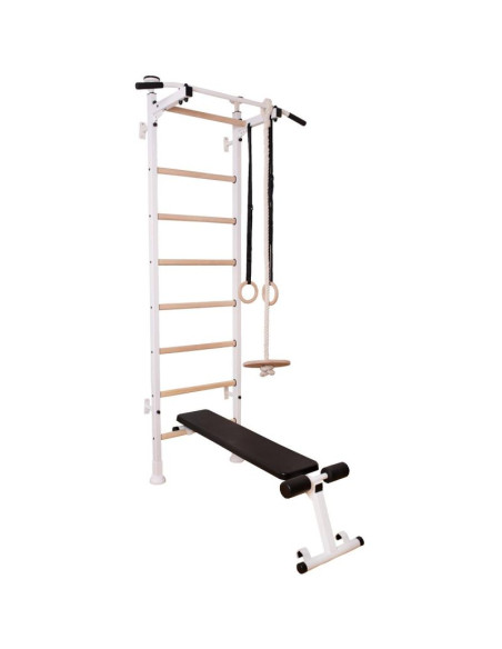 Drabinka gimnastyczna drążek poręcz ławka akcesoria dziecięce biały mat benchk 414
