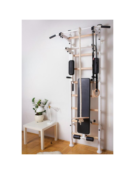 Drabinka gimnastyczna drążek poręcz ławka akcesoria dziecięce biały mat benchk 414