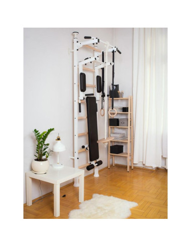 Drabinka gimnastyczna drążek poręcz ławka akcesoria dziecięce biały mat benchk 414