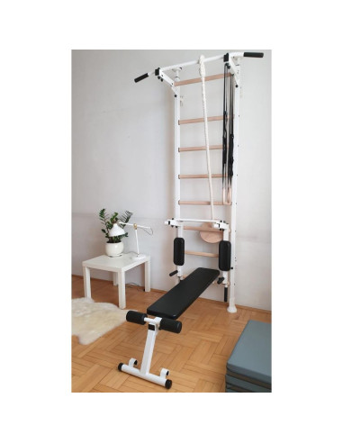 Drabinka gimnastyczna drążek poręcz ławka akcesoria dziecięce biały mat benchk 414