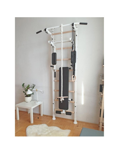 Drabinka gimnastyczna drążek poręcz ławka akcesoria dziecięce biały mat benchk 414