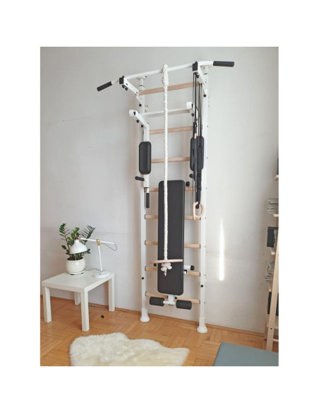 Drabinka gimnastyczna drążek poręcz ławka akcesoria dziecięce biały mat benchk 414