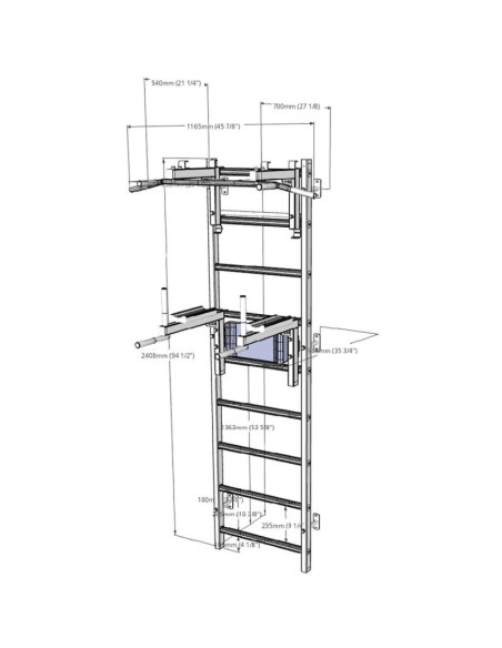 Drabinka gimnastyczna regulowany drążek i poręcz benchk 732w