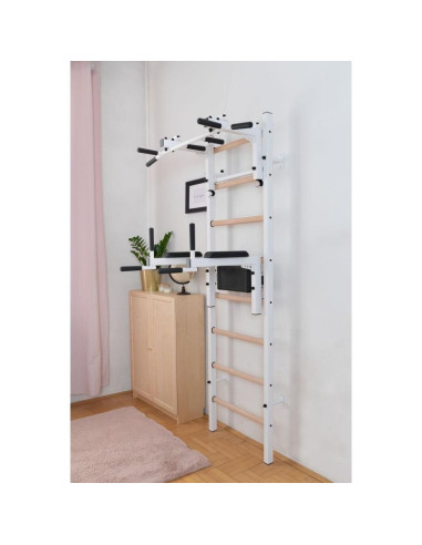 Drabinka gimnastyczna drewniano metalowa z drążkiem i akcesoriami benchk 232w