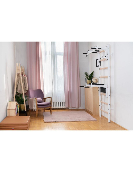 Drabinka gimnastyczna drewniano metalowa z drążkiem i akcesoriami benchk 232w