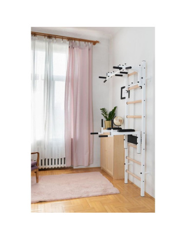 Drabinka gimnastyczna drewniano metalowa z drążkiem i akcesoriami benchk 232w