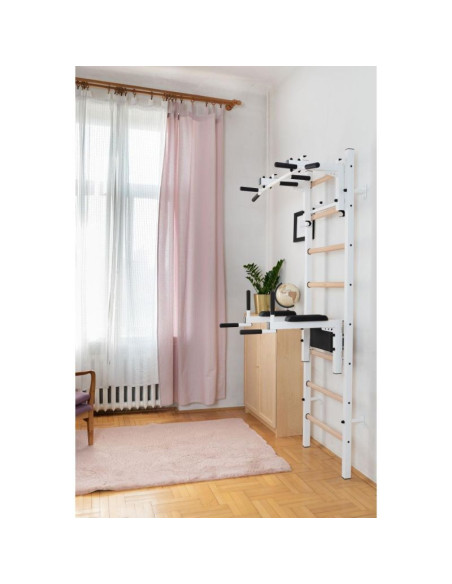 Drabinka gimnastyczna drewniano metalowa z drążkiem i akcesoriami benchk 232w