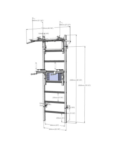 Drabinka gimnastyczna drewniano metalowa z drążkiem i akcesoriami benchk 232w
