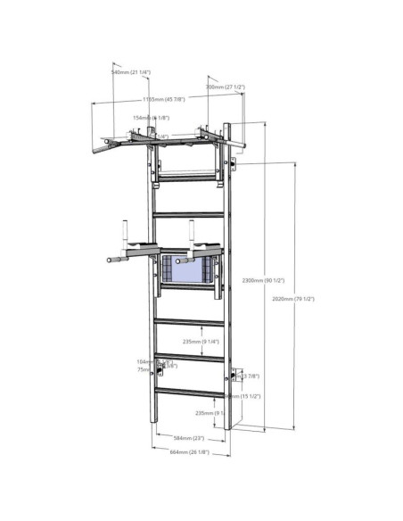 Drabinka gimnastyczna drewniano metalowa z drążkiem i akcesoriami benchk 232w