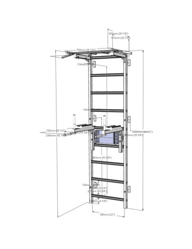 Drabinka gimnastyczna z drążkiem i poręczą do ćwiczeń benchk 722w