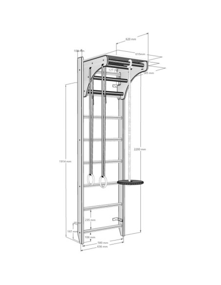 Drabinka z drewnianym drążkiem i akcesoriami benchk 112+a204