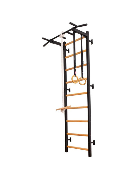 Drabinka gimnastyczna drewniano metalowa z metalowym drążkiem i akcesoriami dla dzieci benchk 721b a076