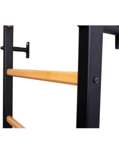 Drabinka gimnastyczna drewniano metalowa z metalowym drążkiem i akcesoriami dla dzieci benchk 721b a076