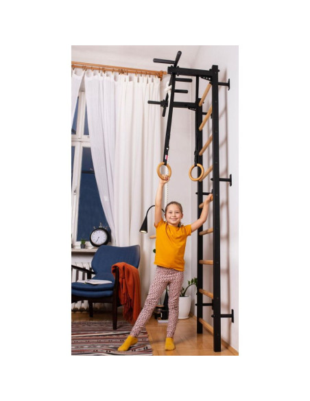 Drabinka gimnastyczna drewniano metalowa z metalowym drążkiem i akcesoriami dla dzieci benchk 721b a076