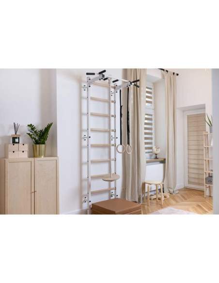 Drabinka gimnastyczna drewniano metalowa z metalowym drążkiem i akcesoriami dla dzieci benchk 721w a076