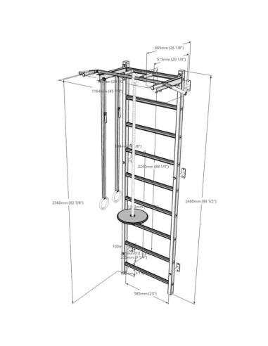 Drabinka gimnastyczna drewniano metalowa z metalowym drążkiem i akcesoriami dla dzieci benchk 721w a076