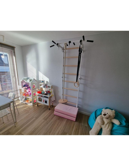 Drabinka gimnastyczna drewniano metalowa z metalowym drążkiem i akcesoriami dla dzieci benchk 721w a076