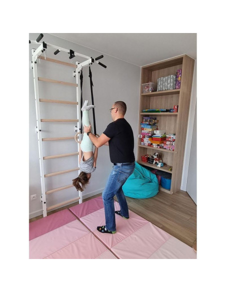 Drabinka gimnastyczna drewniano metalowa z metalowym drążkiem i akcesoriami dla dzieci benchk 721w a076