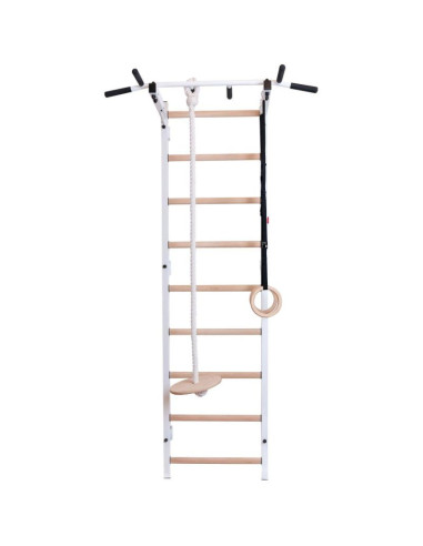 Drabinka gimnastyczna drewniano metalowa z metalowym drążkiem i akcesoriami dla dzieci benchk 721w a076