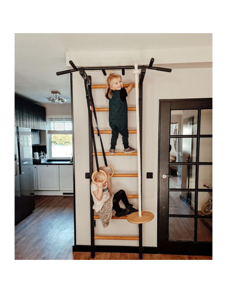 Drabinka gimnastyczna drewniano metalowa z drewnianym drążkiem i akcesoriami benchk 221b a076