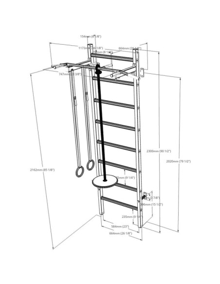 Drabinka gimnastyczna drewniano metalowa z drewnianym drążkiem i akcesoriami benchk 221b a076