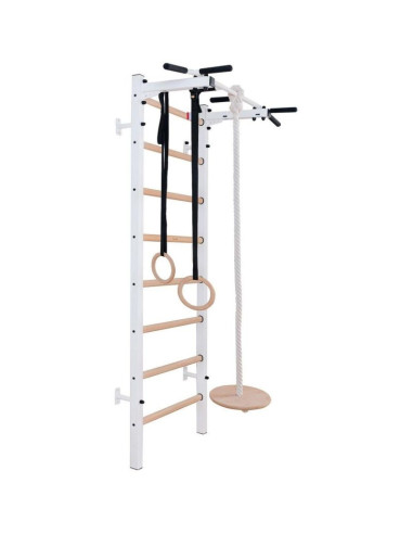 Drabinka gimnastyczna drewniano metalowa z drewnianym drążkiem i akcesoriami benchk 221w a204