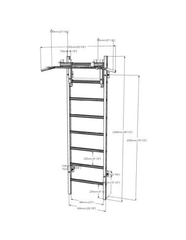 Drabinka gimnastyczna drewniano metalowa z drążkiem benchk 231w