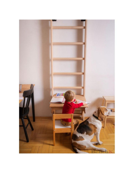 Drabinka z drewnianym do podciągania z biurkiem benchk 112