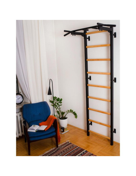 Drabinka gimnastyczna drewniano metalowa z metalowym drążkiem benchk 721b