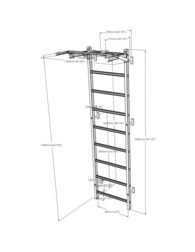 Drabinka gimnastyczna drewniano metalowa z metalowym drążkiem benchk 721w