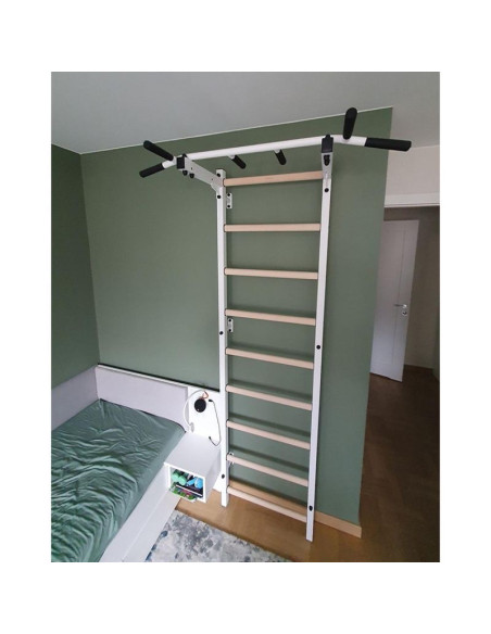 Drabinka gimnastyczna drewniano metalowa z metalowym drążkiem benchk 721w