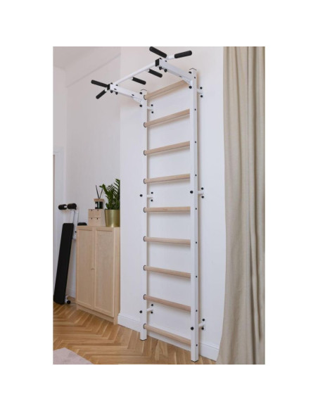 Drabinka gimnastyczna drewniano metalowa z metalowym drążkiem benchk 721w