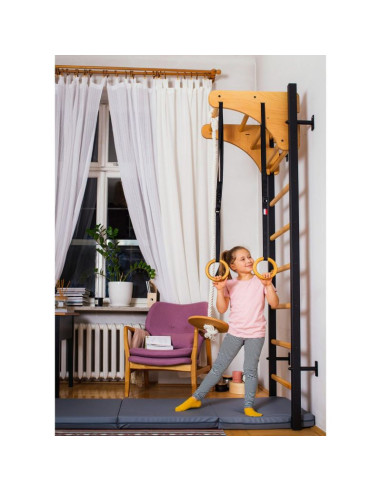 Drabinka gimnastyczna drewniano metalowa z drewnianym drążkiem i akcesoriami benchk 211b a076