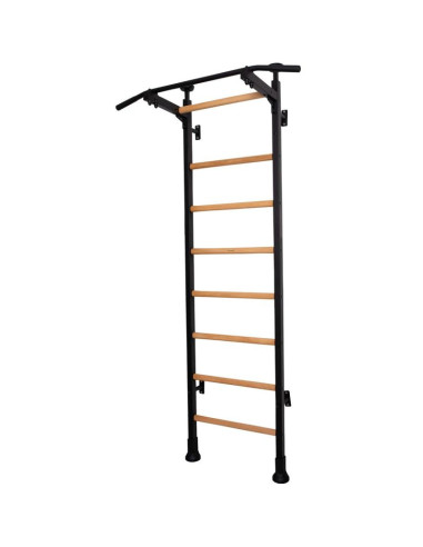 Rozporowa drabinka gimnastyczna drewniano metalowa z metalowym drążkiem w kolorze dębu benchk 511
