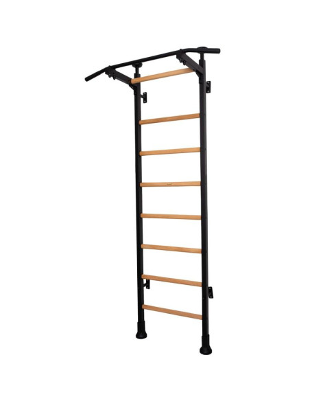 Rozporowa drabinka gimnastyczna drewniano metalowa z metalowym drążkiem w kolorze dębu benchk 511
