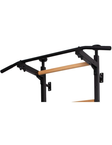 Rozporowa drabinka gimnastyczna drewniano metalowa z metalowym drążkiem w kolorze dębu benchk 511